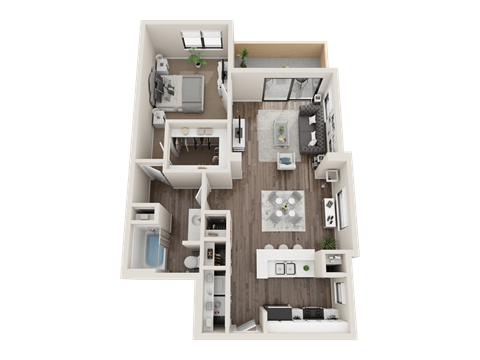 Floor plan for 1 bed, 1 bath, 792 sqft